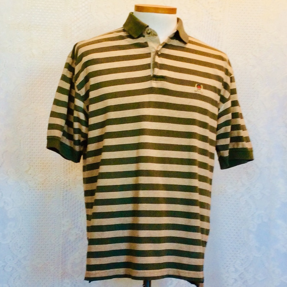 Mens Tommy Hilfiger Green and Khaki Stripped Shirt